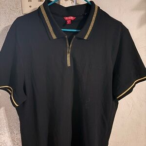 Guess Men's Polo Shirt in Black with Gold Trim